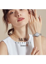 Fashion Quartz Watches Women Luxury Brand I&W New Ladies Watch Sapphire Glass Full Steel Strap Waterproof Relogio Feminino