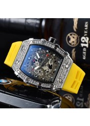 Luxury Brand Military Style Watch Men Hip Hop Silver Diamond Watch Men Tonneau Men Watches Male Watch Male Clock