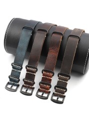 NATO Genuine Leather Strap Watchband 20mm 22mm 24mm Vintage Zulu Strap for Men Women Wristbands Replacement Watch