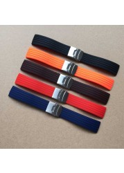 Basic 16mm, 18mm, 20mm, 22mm, 24mm 5 colors new silicone rubber watch strap band deployment buckle waterproof black watchband