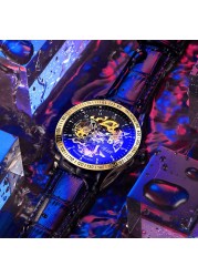 Brand new design 2021 men's hollow automatic golden skeleton mechanical watch GMT luxury brand watches waterproof men watch