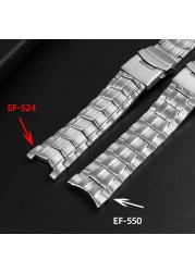 For Casio EF-550 EF-524 Stainless Steel Watchband 22mm Silver Strap Deployment Buckle Bracelet Metal Strap Men's Watch Series