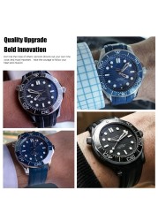 20mm 21mm 19/22mm High Quality Fluoros Rubber Watches Silicone Band Belt Fit For Omega New Seamaster 300 Black Blue Soft Strap