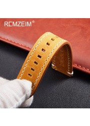 Remz Plaid - Genuine Leather Watch Band for Men and Women, Black, Blue, Gray, Brown, Cowhide, 18mm, 20mm, 22mm, 24mm