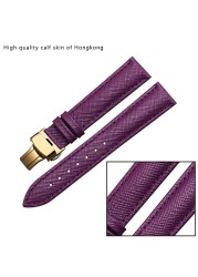 PEIYI Genuine Leather Watchband 16 18 20 22mm Purple Red Bracelet for Women Fashion Cowhide Watch Chain Quick Release