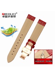 red color for any brand women watch12mm14mm 15mm 16mm 18mm 20mmRose gold buckle genuine leather watches wrist strap