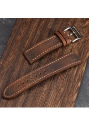 Handmade brown leather watch strap for men and women, 20 22 18mm, soft antique style, first layer