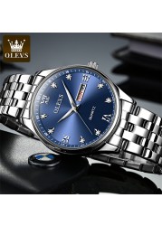 OLEVS Stainless Steel Strap Great Quality Watches for Men Waterproof Quartz Fashion Men Wristwatches Calendar Week Display