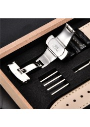 Grain Leather Watches With Stainless Steel Automatic Clasp Men's Watch Bracelet 18mm 20mm 22mm 24mm Gift Watch Box Straps