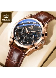 OLEVS 2020 New Fashion Men's Watches With Brown Leather Jacket Luxury Brand Sport Chronograph Quartz Watch Men Relogio Masculino