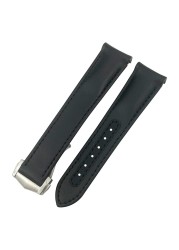 Curved End Real Cow Leather Watchband 20mm 19mm 21mm Fit For Omega Aqua Terra AT150 Seamaster Diver 300M Soft Watch Strap