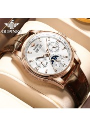 OUPINKE Luxury Brand Automatic Watch For Man Mechanical Watch Leather Sapphire Waterproof Sport Moon Phase Wristwatch Male