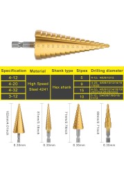 Big Size 4-32mm High Speed ​​Steel Titanium Coated Step Drill Bit For Metal Wood Expanding Hole Cutter Woodworking Power Tools