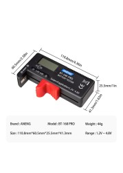 ANENG BT-168 PRO 1.2V-4.8V Digital Battery Tester Battery Capacity Diagnostic Tool Power Indicator Measure Checker