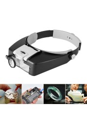 Head Wear Magnifier Adjustable Headband Size Magnifying Lenses Repair Work LED Light Head Lamp High Transparency Lenses