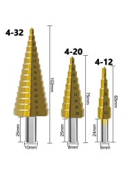 HSS Steel Titanium Step Drill Bit Set 4-12/20/32mm Metal Hole Cutter Wood Cone Core Drill Hole Saw Tool Twist Saw Drill