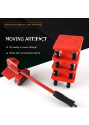 5pcs Furniture Moving Tool Move Shifter Moving Wheel Slider Remover Roller Heavy Duty Bar Mover Device Slider Carrier