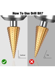 3pcs HSS Titanium Coated Step Drill Bit Set Stepped Cone Metal Hole Saw Cutter Metric 4-12/20/32mm Hex Tools