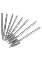 8pcs 2.35mm shank electrophoresis diamond grinding head needle polished carving suitable for polished crafts grinding head tool