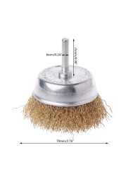 1pc Wire Brush Bowl 6mm Diameter Flat Shank Steel Wire Wheel Electric Drill Grinding Mill Polish Wheel Derusting Tool Power To