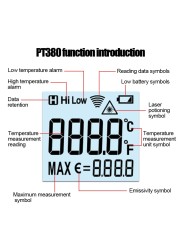 PT380 Professional Non Contact Thermometer Infrared Digital Infrared Laser Thermometer Thermometer Data Hold Body Position