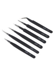 6pcs Stainless Steel ESD Tweezers 1.5mm Anti-static Repair Tool Kit for Electronics Jewelry Crafts Mobile Phone Repair Tool