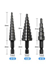 3pcs 3-12mm 4-12mm 4-20mm HSS Steel Nitrogen Coated Step Drill Bit Set Coated Hole Cutter Metal Wood Core Drilling Tools