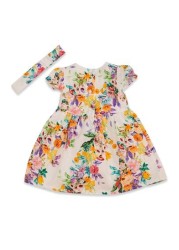 Lipsy Shirred Poplin Dress With Headband Baby