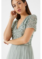 Maya V Neck Short Sleeve Sequin Maxi Dress Regular