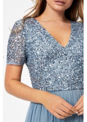 Maya V Neck Short Sleeve Sequin Maxi Dress Regular