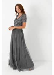 Maya V Neck Short Sleeve Sequin Maxi Dress Regular