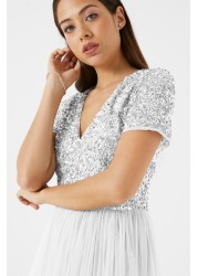 Maya V Neck Short Sleeve Sequin Maxi Dress Regular