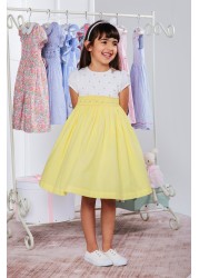 Trotters London Girls Lemon Yellow Rose Hand Smocked Dress