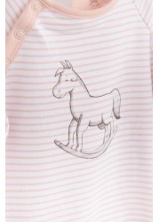 The Little Tailor Pink Stripe Jersey Rocking Horse Sleepsuit