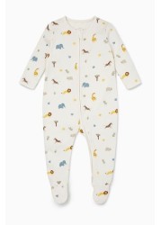 MORI White Safari Organic Cotton Clever Zip Sleepsuit