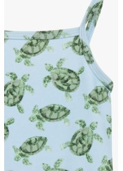 Trotters London Girls Blue Little Turtle Peplum Swimsuit