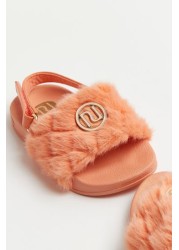 River Island Orange Light Quilted Faux Fur Cleated Sliders