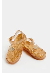 River Island Gold Yellow Mg Heart Trim Glitter Jellie Sandals