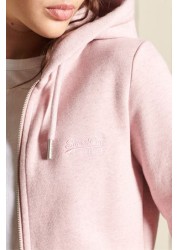 Superdry Pink Vintage Logo Embroidered Zip Hoodie