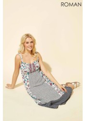 Roman Geo Floral Print Strappy Sun Dress