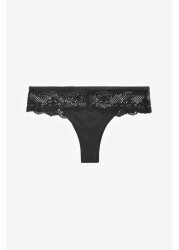 Microfibre And Lace Knickers Thong