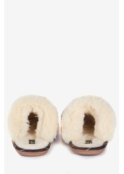 Barbour® Tan Brown Suede Faux-Fur Trim Lydia Slippers