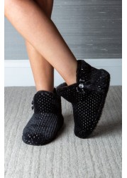 Pour Moi Diamante Trim Faux Fur Bootie Slipper