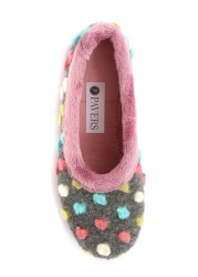 Pavers Grey Multi Ladies Full Woolly Slippers