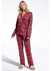 Hot Squash Red Tartan Jersey Womens Pyjama Set