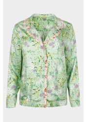 Oliver Bonas Green Field Floral Print Green Shirt And Trousers Pyjama Set