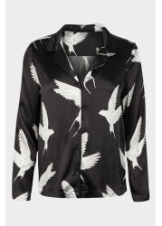 Oliver Bonas Black Sleepy Swallow Print Shirt, Trousers And Scrunchie Pyjama Set