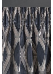 Geo Cut Velvet Collection Luxe Curtains Pencil Pleat Lined