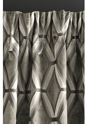 Geo Cut Velvet Collection Luxe Curtains Pencil Pleat Lined