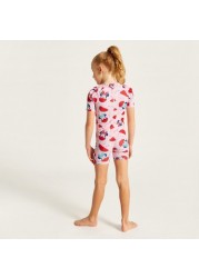 Minnie Mouse Print High Neck Swimsuit with Zip Closure